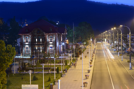 Night scene of a mountain villageの写真素材