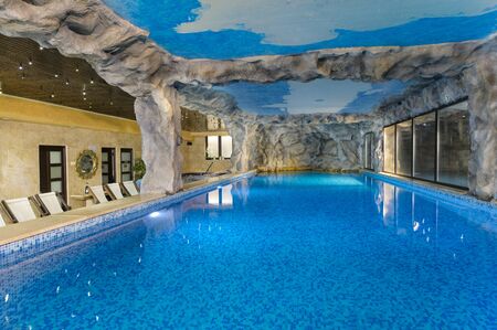 Modern pool in a touristic resortの写真素材