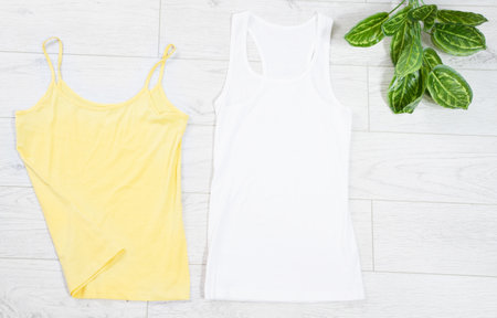 White tshirt mockup copy space top view