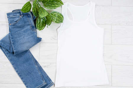 White tshirt mockup copy space top viewの写真素材
