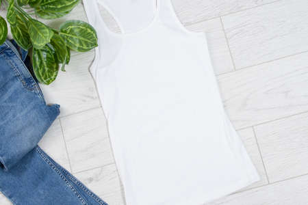 White tshirt mockup copy space top view