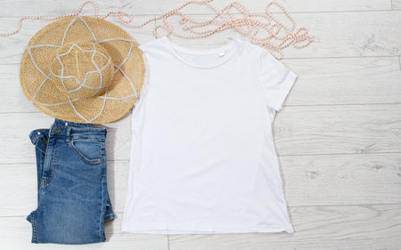 Shirt mock up concept top view, t-shirt empty for logo, branding clothes, tshirt background copy...
