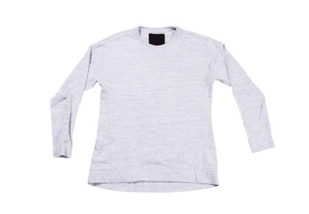 Gray pullover isolated on white background. Gray sweatshirt mock up empty copy space.の写真素材
