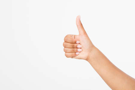 woman's hand showing one or like count isolated on white background. afro american hand. Mock up....