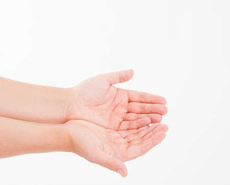 male hand two palm up. handbreadth isolated on a white background. Front view. Mock up. Copy space. Template. Blank.の写真素材