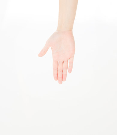 palm hand gesture, isolated on a white background, copy spaceの写真素材