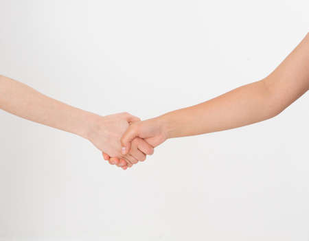 female handshakings isolated on white background.Copy space.