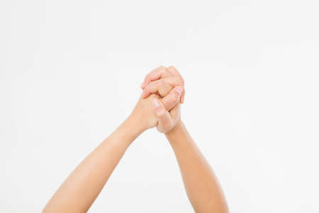 success hand isolated on white background. Copy space.