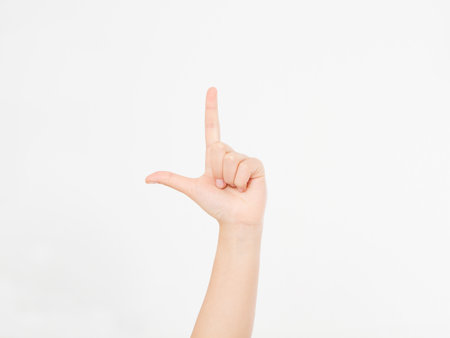 finger point isolated white background. Mock up. Copy space. Template. Blank.の写真素材