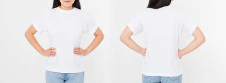 young asian japanese woman in blank white t-shirt. t shirt design and people concept. Shirts front...