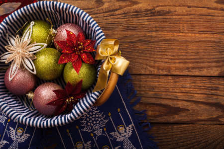 Frame of christmas sweet cookies on dark brown wooden background. Top view and copy space. Mock up. happy new year conceptの写真素材