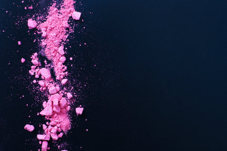 Colorful eye shadows on black background. Summer fashion trend. top view and copy spaceの写真素材