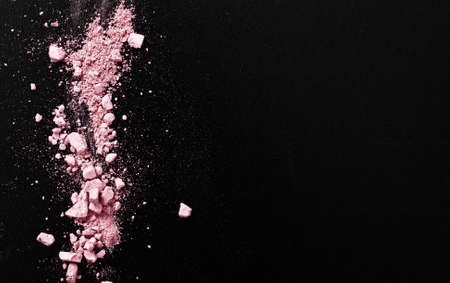 Colorful eye shadows on black background. Summer fashion trend. top view and copy spaceの写真素材