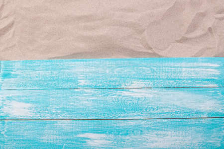 Sand copy space. Sand background top view. wooden background on sand top view
