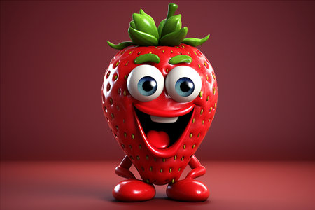 cartoon happy strawberry isolated, funny illustrated strawberry, childish fruit mockup ai generativeの素材