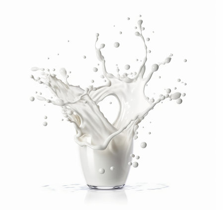 Splash of milk in a glass isolated on a white background.の素材