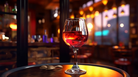 Glasses of red wine on a table in a bar, restaurantの素材
