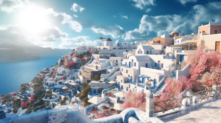 White architecture on Santorini island, Greece. beautiful scenery.の素材