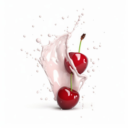 Cherry milk splash isolated on white background. 3d illustrationの素材