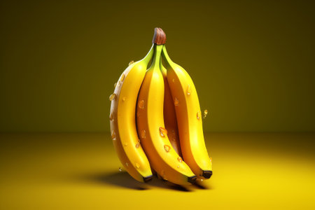 Bunch of bananas on a yellow background. 3d illustration.の素材