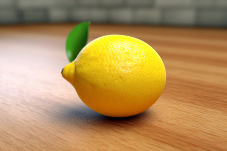 Lemon on wooden table, closeup. Concept of healthy nutritionの素材