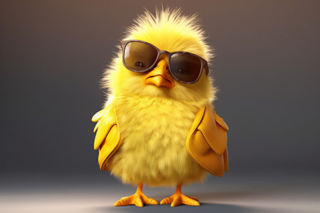 Cute little chicken wearing sunglasses - 3D Rendered Illustrationの素材