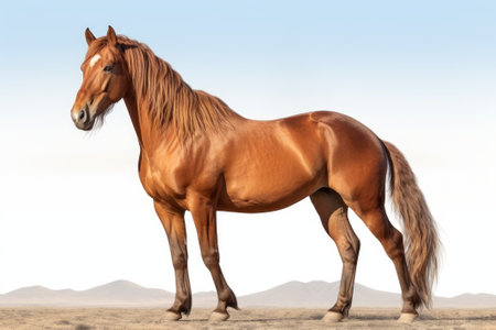 Horse in the desert. Portrait of a bay horse.の素材