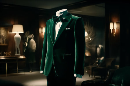 Mannequin dressed in green suit on the background of the windowの素材