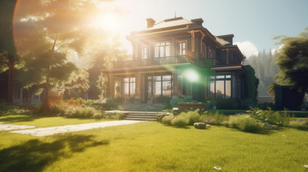 3d rendering of modern cozy chalet in the garden.の素材