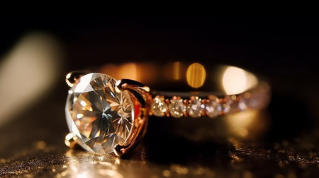 Wedding rings with diamonds on a dark background. Selective focus.の素材