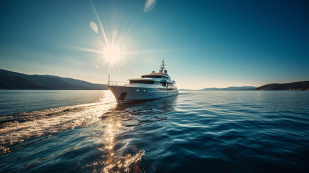 Luxury yacht in the sea at sunset. Panoramic view.の素材