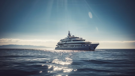 Luxury yacht in the sea at sunset. 3d renderingの素材