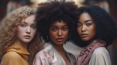 fashionable african american women with afro hairstyle in shopの素材