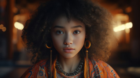 Portrait of a beautiful african american girl with afro hairstyle.の素材