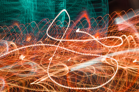 Neon blurry at motion Abstract multicolored blurred lights background swirl trail effect . slow shutter speed effect .の写真素材