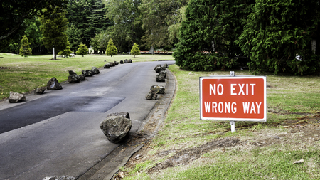 Wrong way sign in a park.の写真素材
