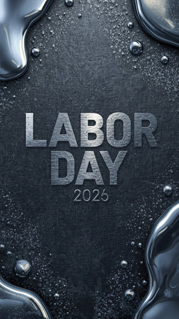 LABOR DAY text on black metal background. 3D illustrationの素材