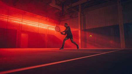 Tennis player in action at the tennis court. Sport concept.の素材