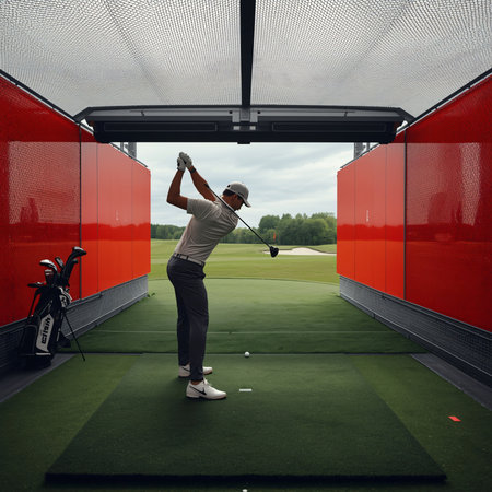 Golfer hitting the ball from the hole. 3D renderingの素材