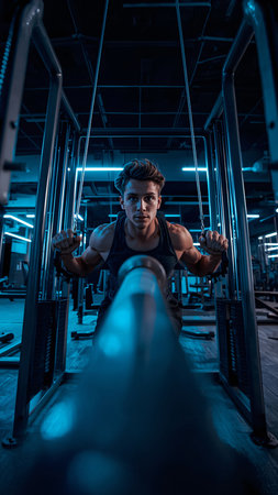 Athletic young man working out in the gym. Fitness and bodybuilding concept.の素材