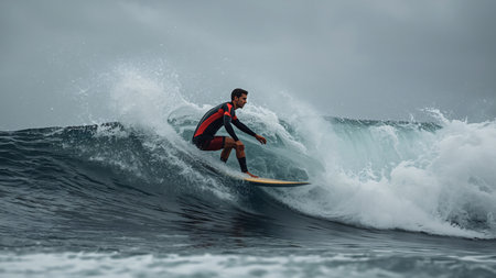 Surfer in action on the ocean wave. Surfer on the surfboard.の素材