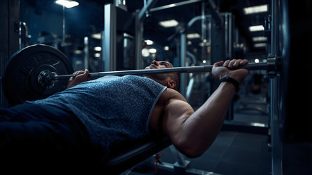 Young man lifting a barbell in a gym. Crossfit.の素材