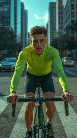 Cyclist riding a bicycle in the city. Sport and healthy lifestyle concept.の素材