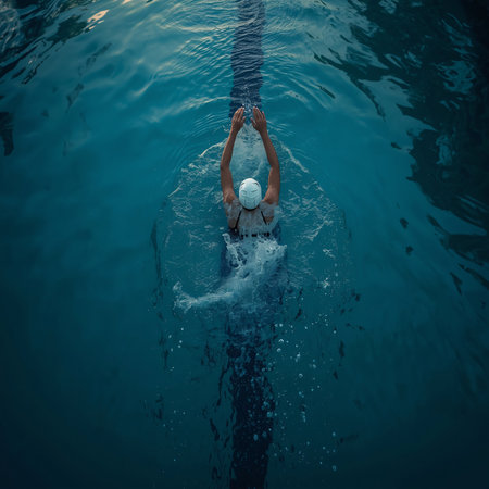 Young woman swimming in the pool. Sport and healthy lifestyle concept.の素材