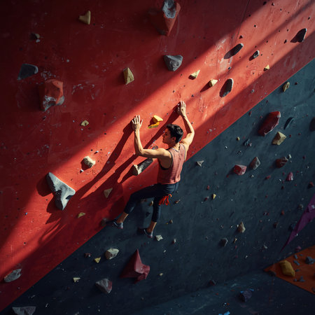 Young woman climbing on a wall indoors. Sport and active lifestyle.の素材