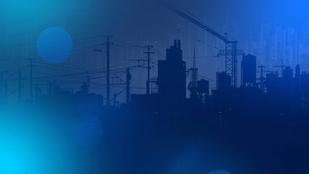 Industrial landscape with silhouettes of buildings and skyscrapers.の素材