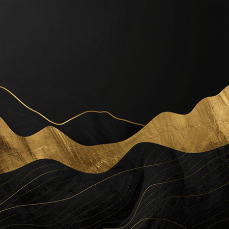 Black and gold background with gold waves. Design template. Design siteの素材