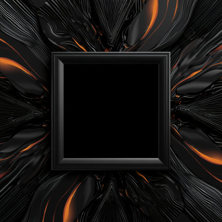 Black and orange abstract background with black frame. 3d render illustrationの素材
