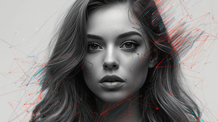 Portrait of a beautiful girl with creative make-up. 3d renderingの素材