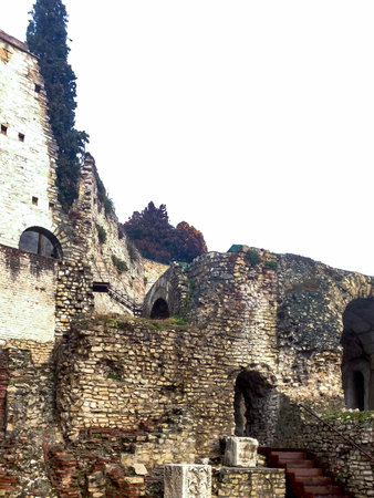 Italian stone fortress: walls, stairs, buildings, galleriesのeditorial素材